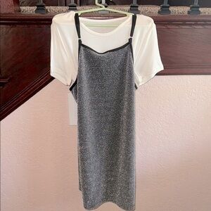 Forever 21 Kids 7/8 Y2K Gray Slip Mini Dress Casual With White Tee Shirt NWT